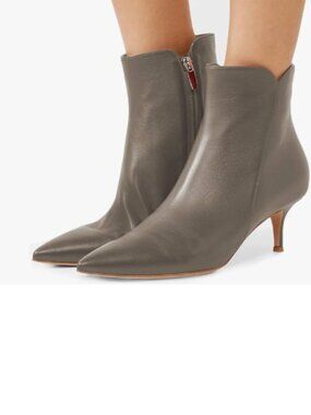 YDN Grey Dressy Kitten Low Heel Ankle Boots Pointed Toe Booties Shoes with Zips